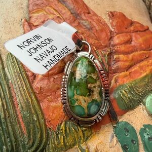 Handmade Navajo Green Turquoise Sterling Pendant